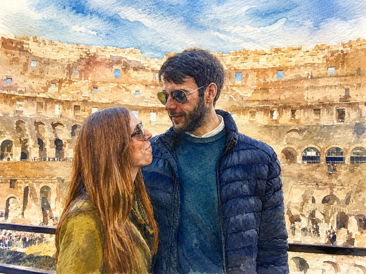 Álvaro y Paola mirándose dentro del Coliseo de Roma
